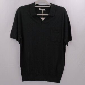 Collars & Co Bellagio Merino Wool V-neck Short-Sleeve Buttonless Polo, Black, L